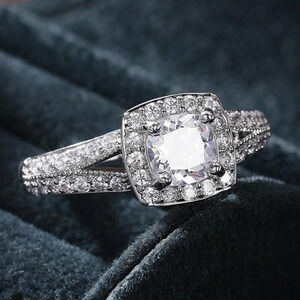 🌸NEW LUXURY 14K WHITE GOLD SQUARE GEM DIAMOND ENGAGEMENT RING FOR WOMEN, K774